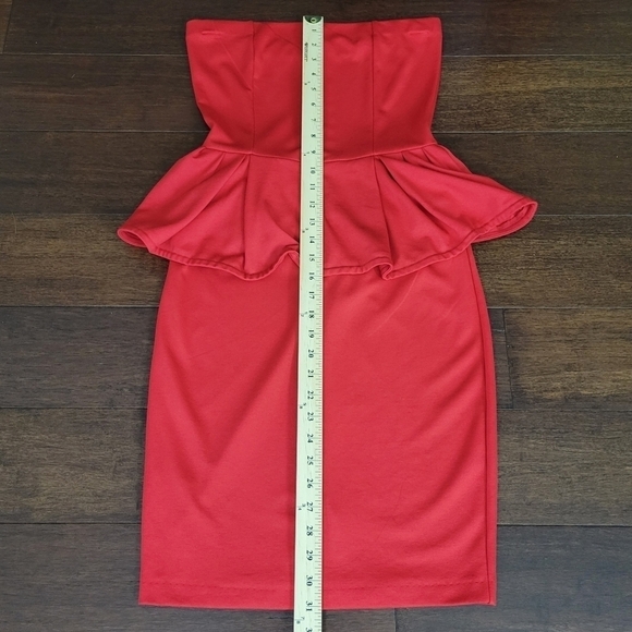 Mango Red Strapless Peplum Knee Length Cocktail Pencil Dress Women's Size XS - Picture 10 of 10